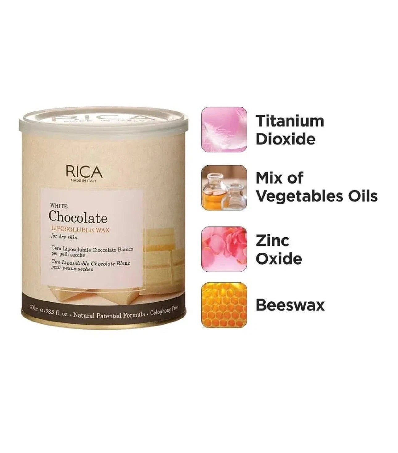 Rica White Chocolate Liposoluble Wax 800ml For Dry Skin