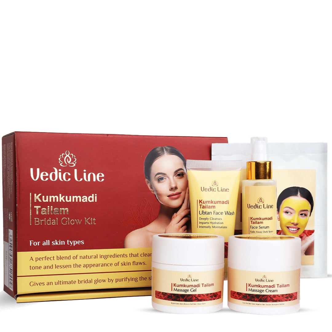 Vedicline Kumkumadi Tailam Bridal Glow Kit (4 of 100ml and 1 of 20gm (Total 400ml & 20gm)